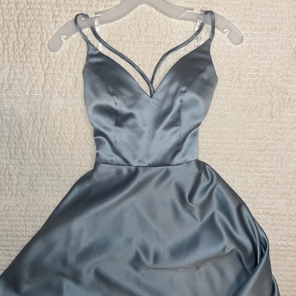 Elegant Dusty Blue Satin Dress (with pockets)!!
